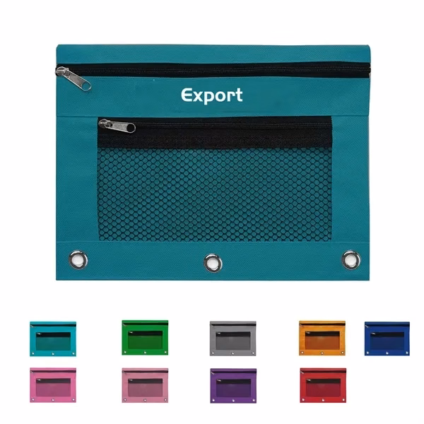 Custom 3 Ring Zippered Pencil Pouch with Window — Multi Purpose Office Organizer