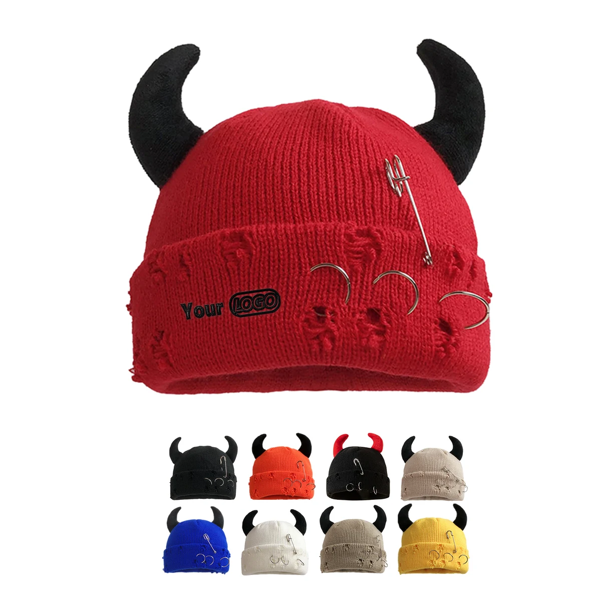 Custom Logo Horned Winter Knitted Hat 1