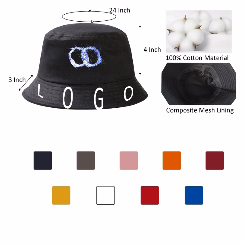 100% Cotton Bucket Hat 24"L x 4"W x 3"H MOQ 10
