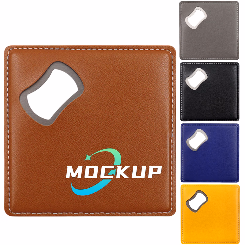 Square Drink Coaster Leather Opener