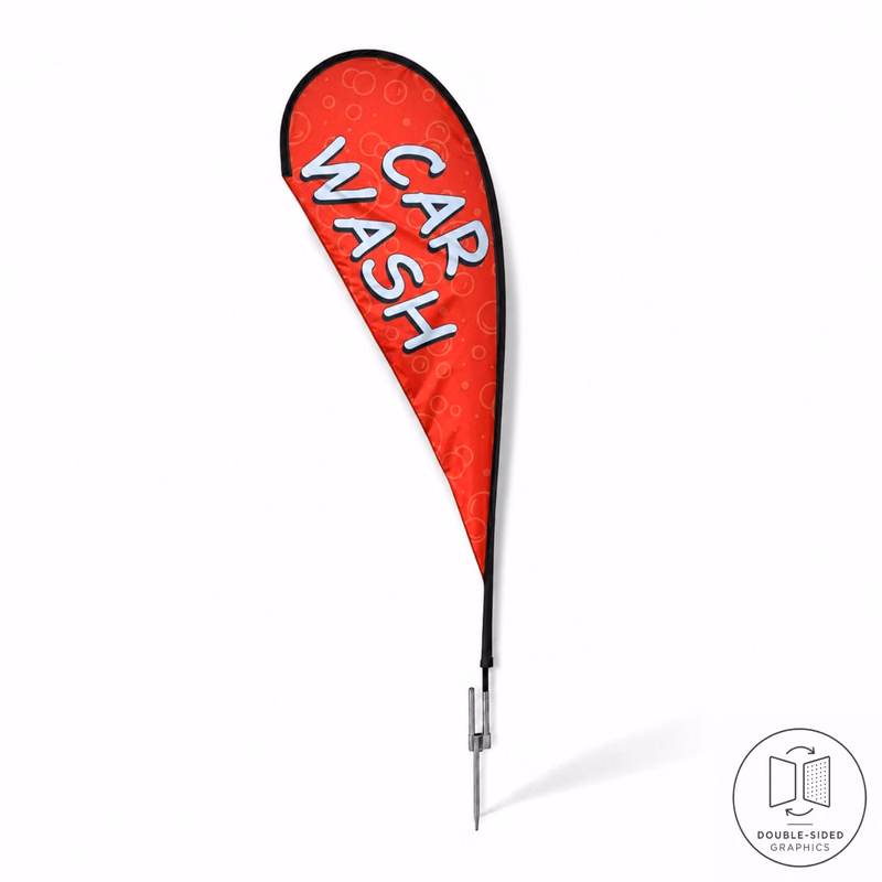 12' Medium Tear Drop Flag Kit, Full Color Graphics Double Sided, Outdoor Spike base and Bag Included
