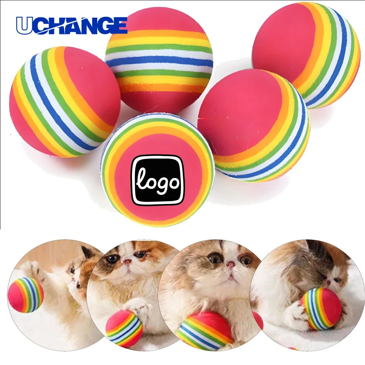 Rainbow Bouncy Plastic Pet Ball Toy 1