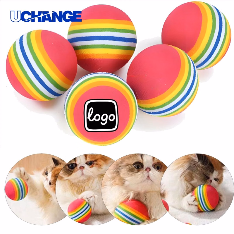 Rainbow Bouncy Plastic Pet Ball Toy
