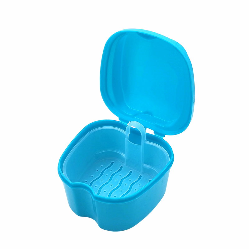 Portable Denture Soak Cup With Lift Out Strainer 3.54" Length X 3.74" Width X 2.56" Heig