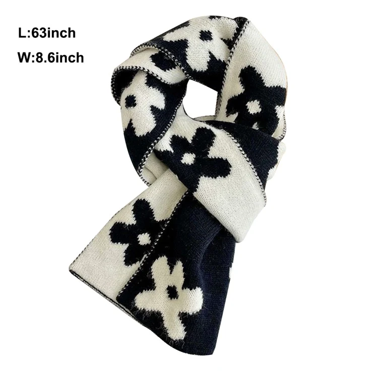 Double-Sided Floral Knitted Wool Scarf 1