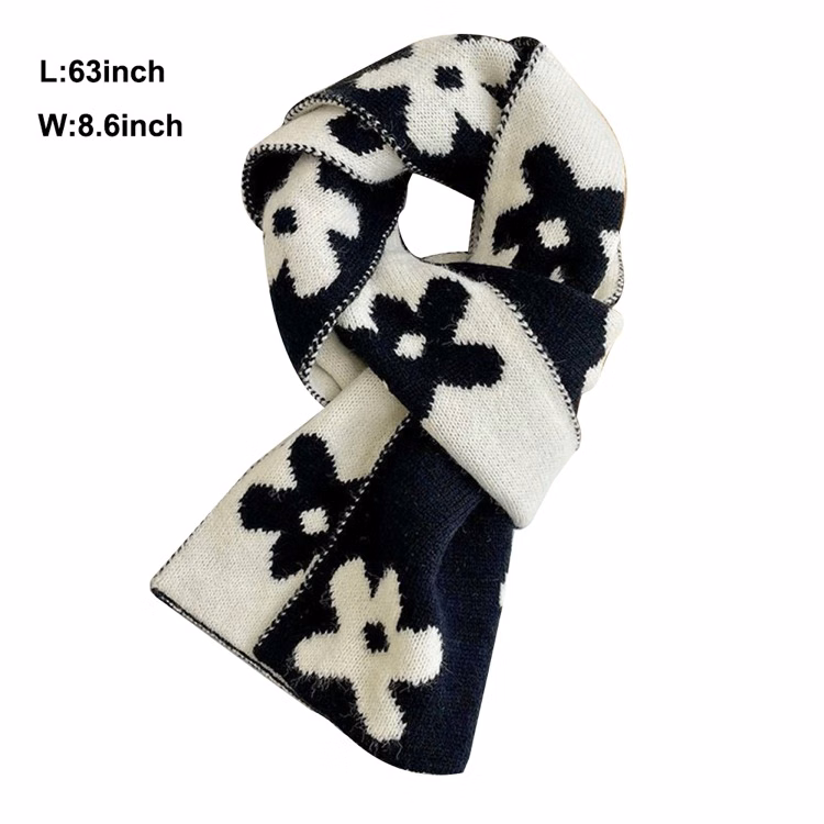 Double-Sided Floral Knitted Wool Scarf
