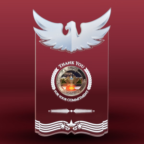 Acrylic Coin Display Free Standing With Eagle Design