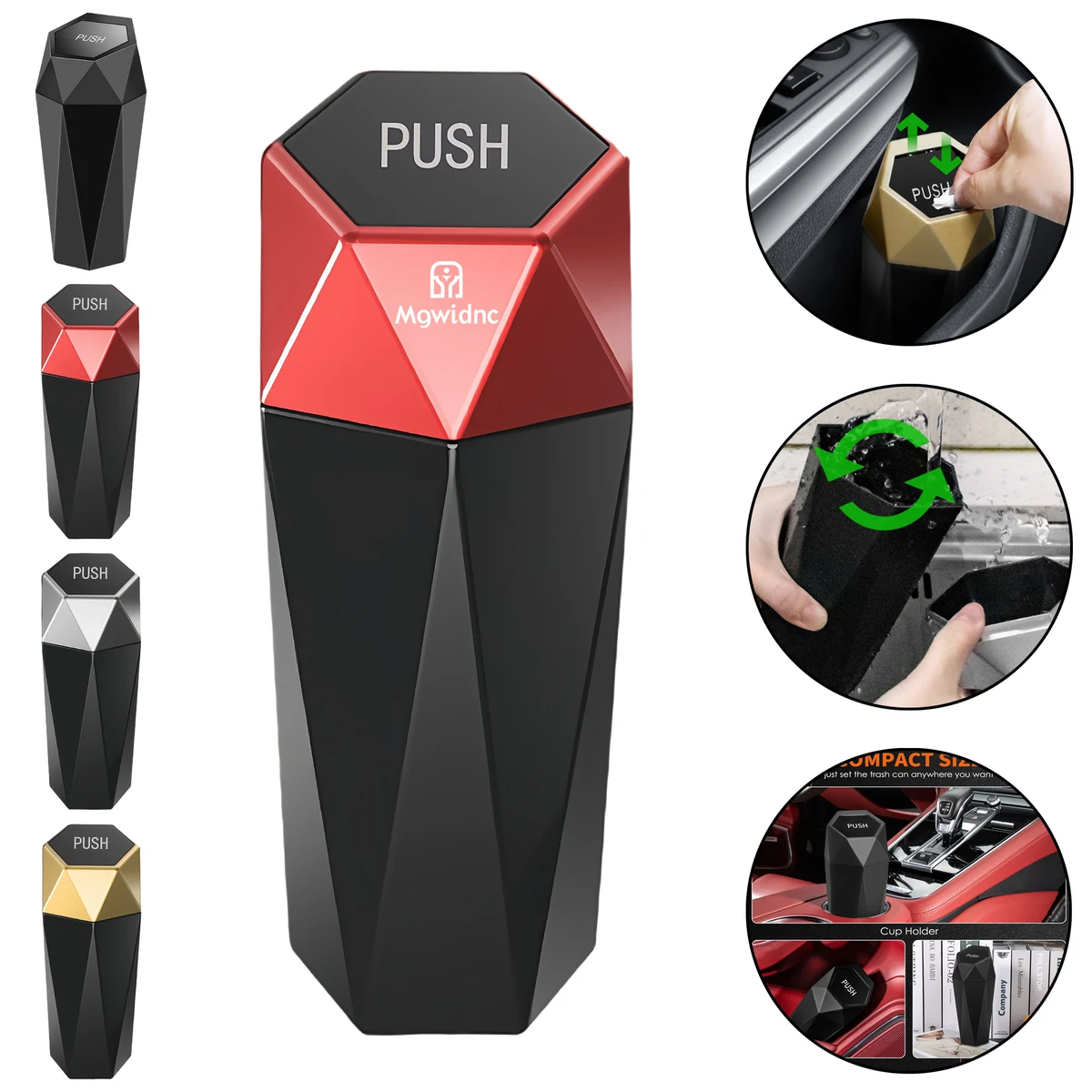 Car Cup Holder Mini Trash Can with Auto-Pop Lid 1