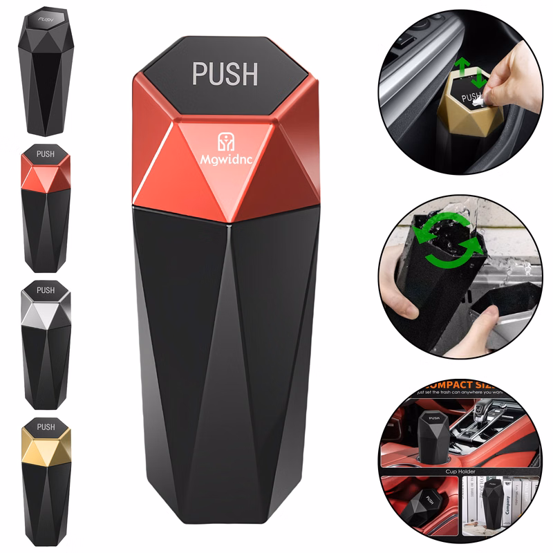 Car Cup Holder Mini Trash Can with Auto-Pop Lid