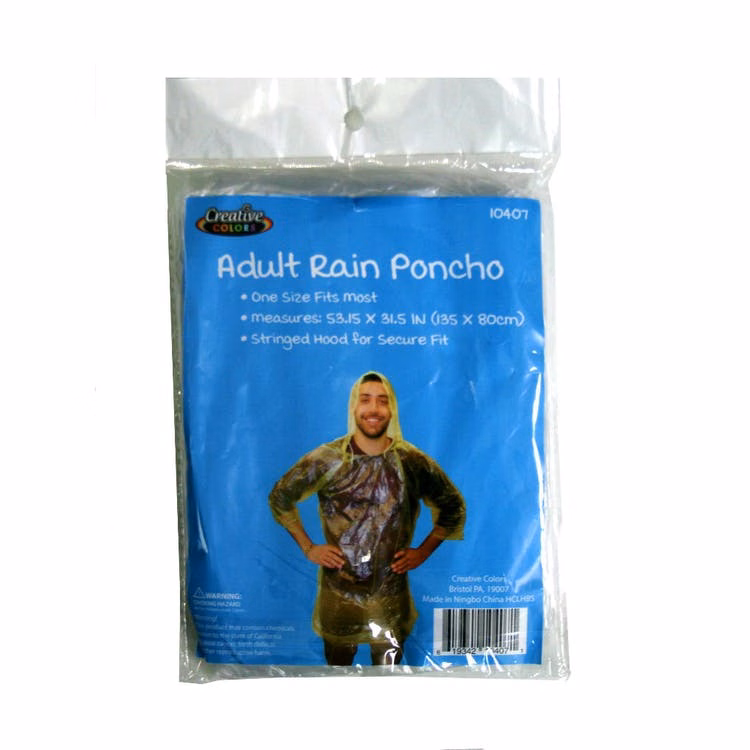 Clear Rain Ponchos - Adult Hood & Drawstring