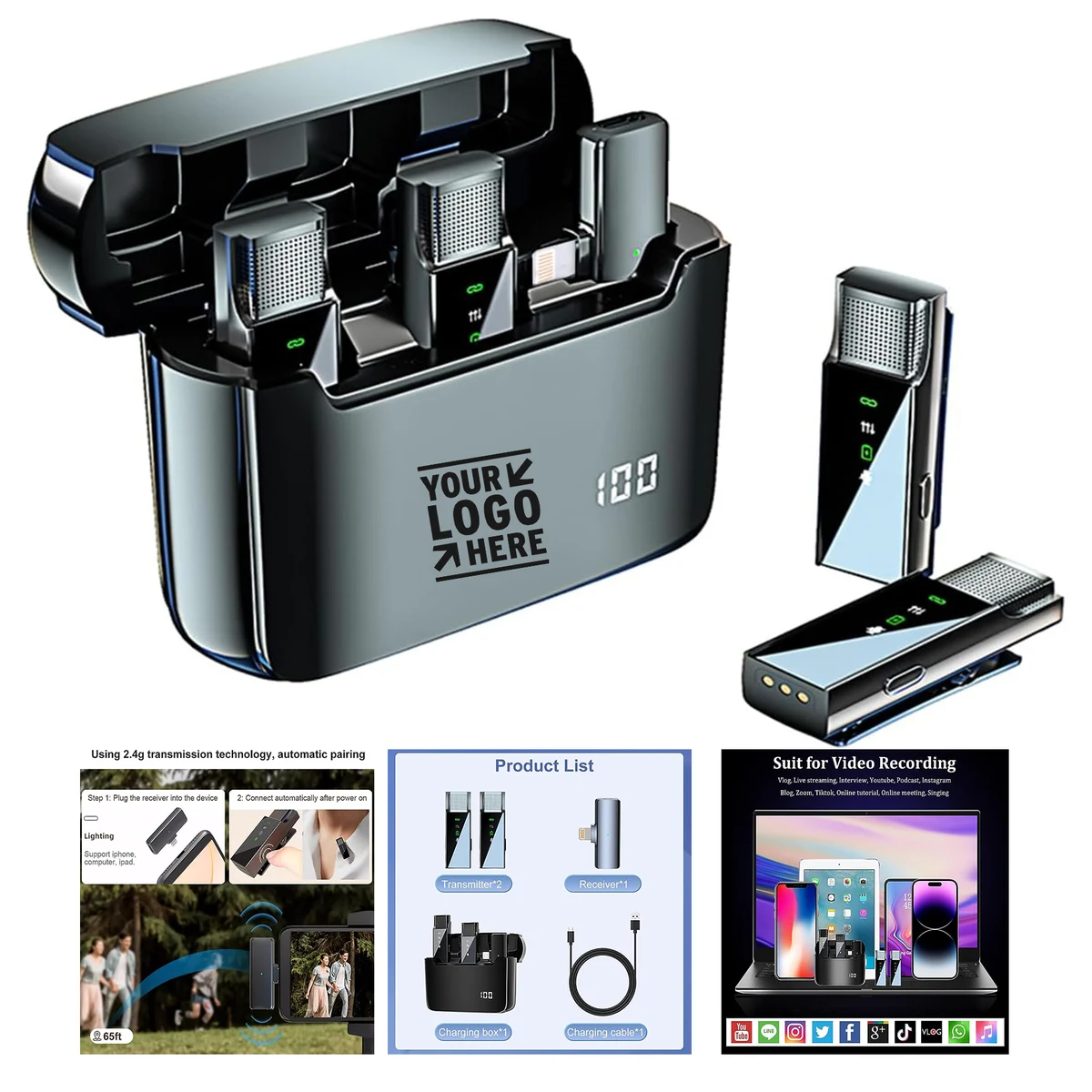 65ft Transmission 4.5H Battery Life Compact Wireless Noise Cancellation Lavalier Microphone
1