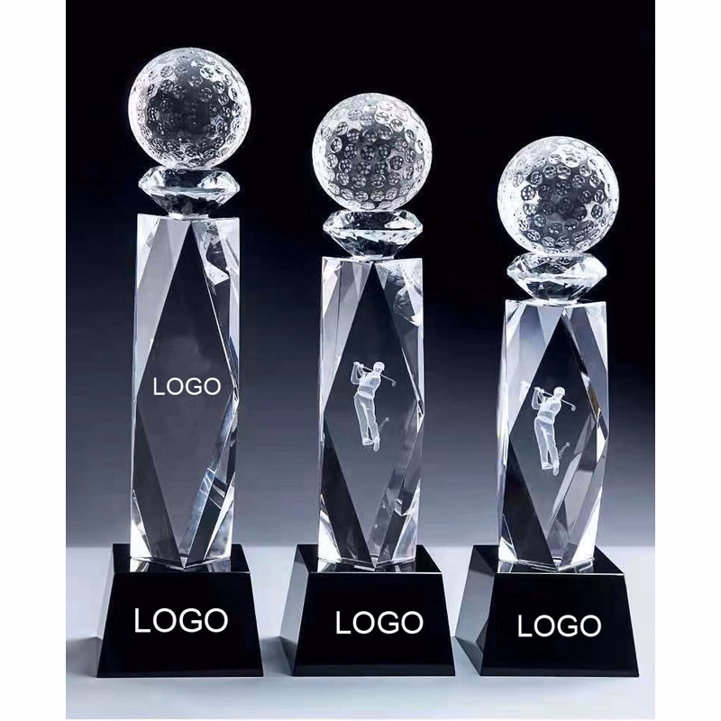 Crystal Premier Golf Trophy on Black Base