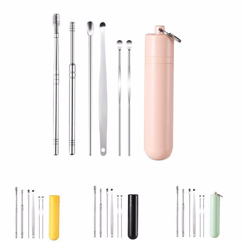 Portable 6Pcs Stainless Steel Ear Scoop Set W/ Storage Box