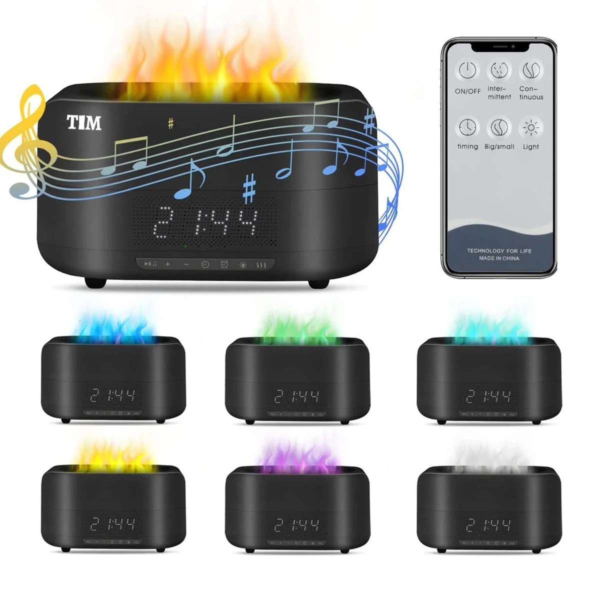 Flame Diffuser with Bluetooth Speaker and Clock Humidifer 1