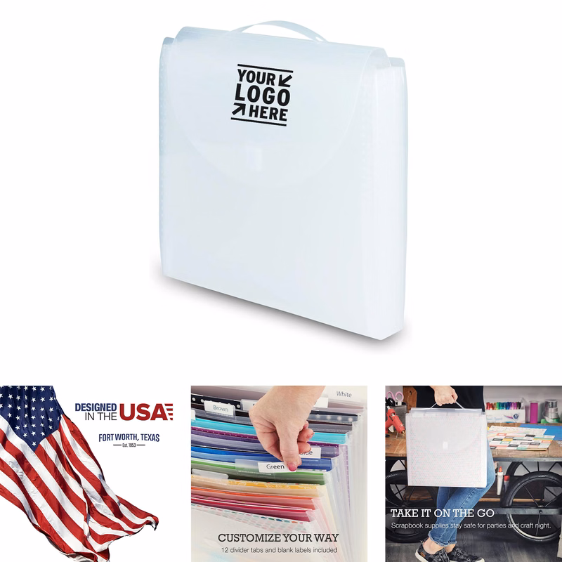 12x12 Inch Clear Expandable Scrapbook Vinyl Paper Storage Organizer 12 Pockets with Tabs 