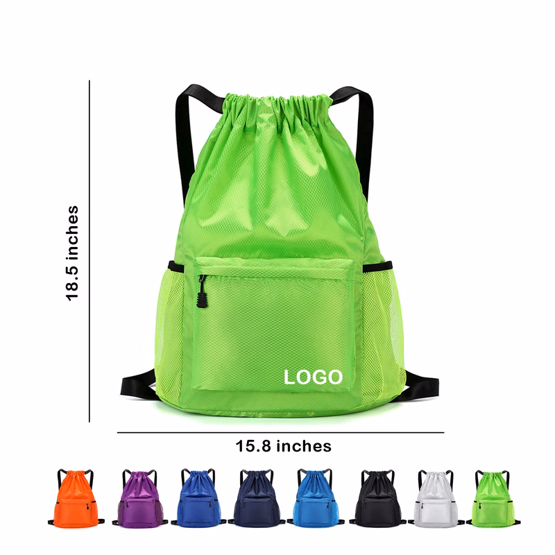 Lightweight Mesh Sports Drawstring Bag with Front Pouch