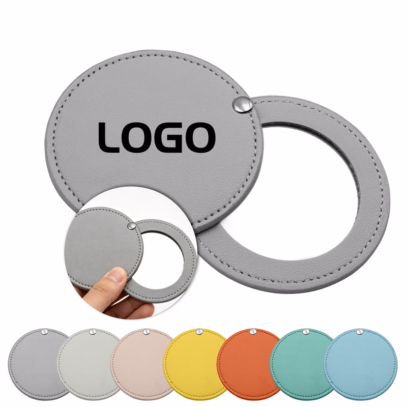 Custom Swivel PU Leather Pocket Makeup Mirror