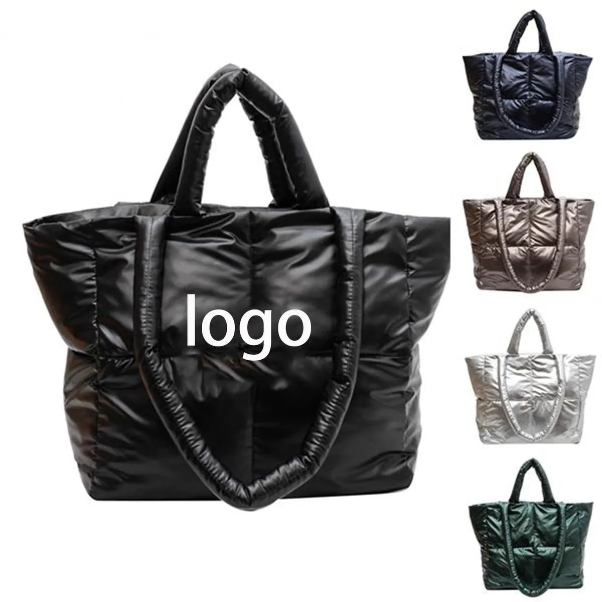 Quilted Puffer Down Cotton Winter Tote Bag 1