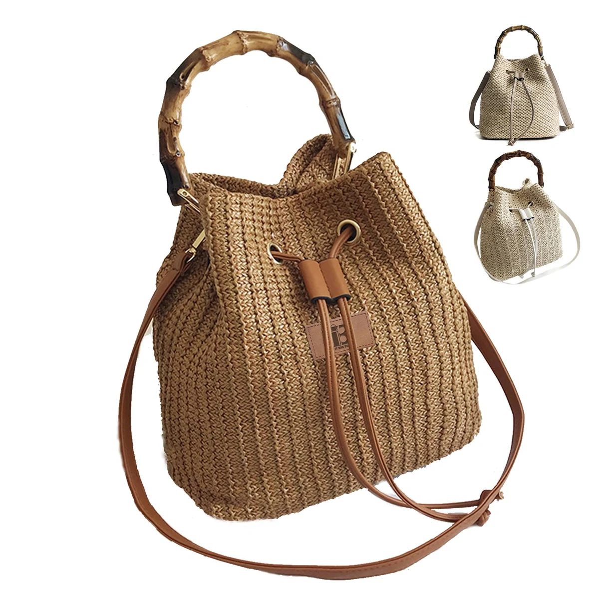 Jute Crossbody Bag Bucket Handbags With Bamboo Handle 1