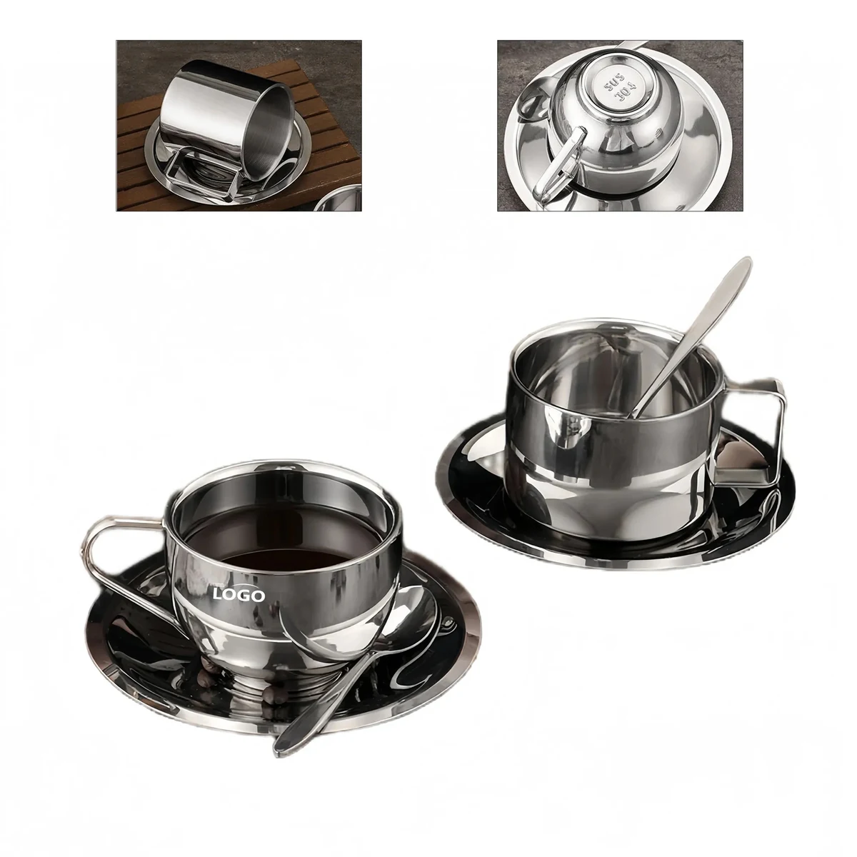 Double Wall Coffee Cup Set With Saucer And Spoon 1