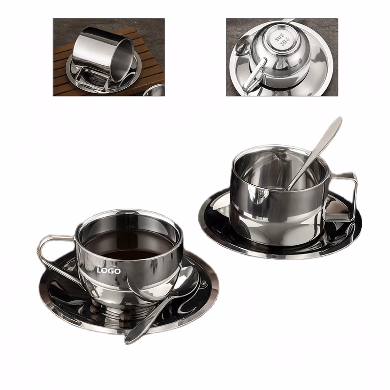 Double Wall Coffee Cup Set With Saucer And Spoon