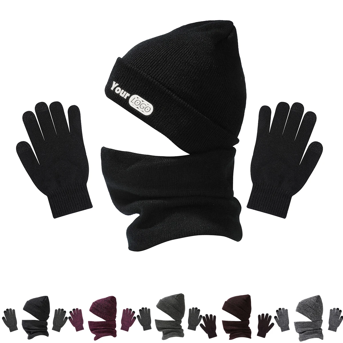 3 in 1 Winter Beanie Hat Scarf Touchscreen Gloves Set 1