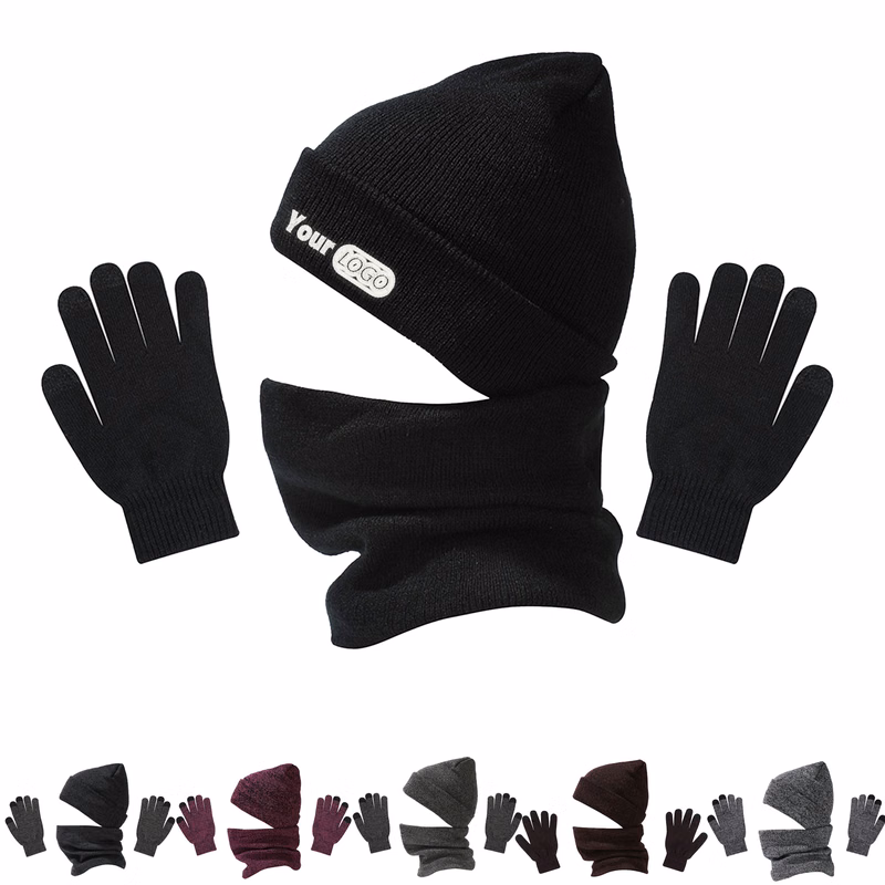 3 in 1 Winter Beanie Hat Scarf Touchscreen Gloves Set