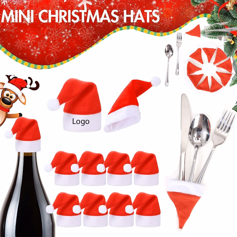 Christmas Wine Bottle Decoration Santa Hat Knife Fork Holder