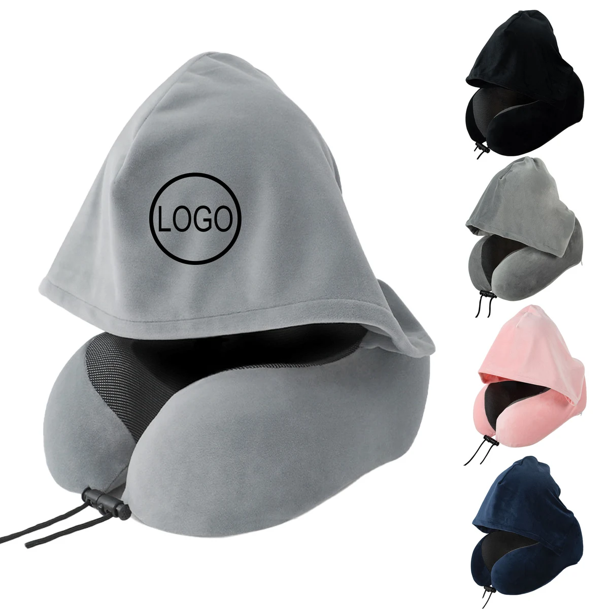 Custom Logo Hooded U Shape Neck Pillow With Carry Bag 1