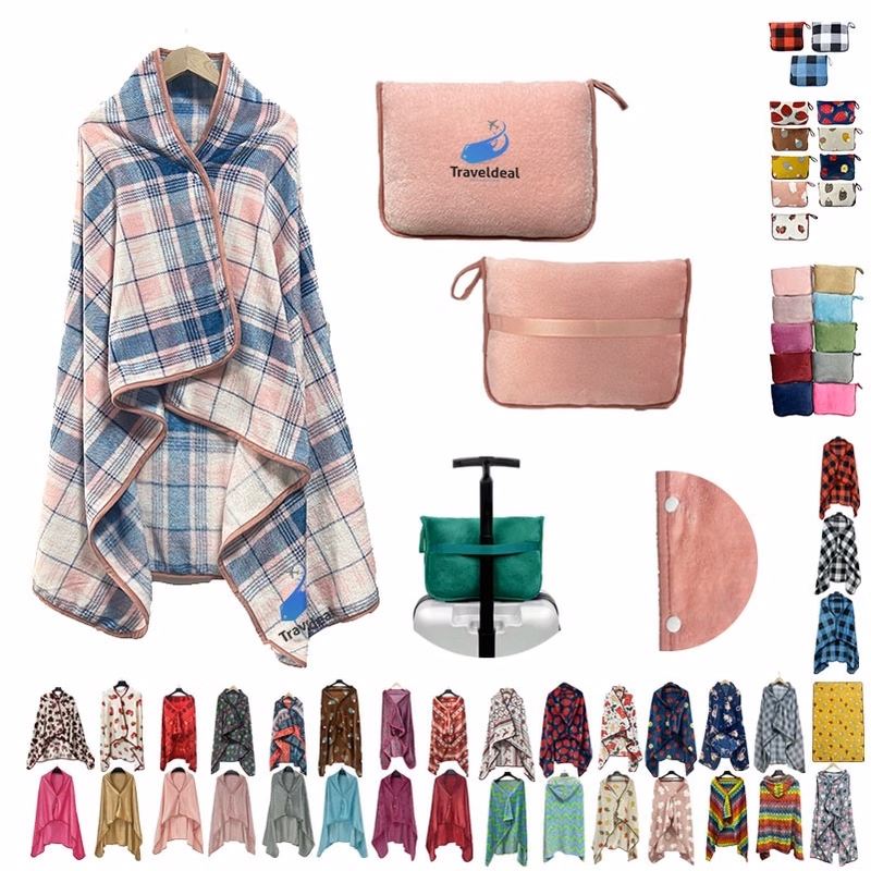 2" 1 Flannel Portable Multifunctional Travel Blanket Set