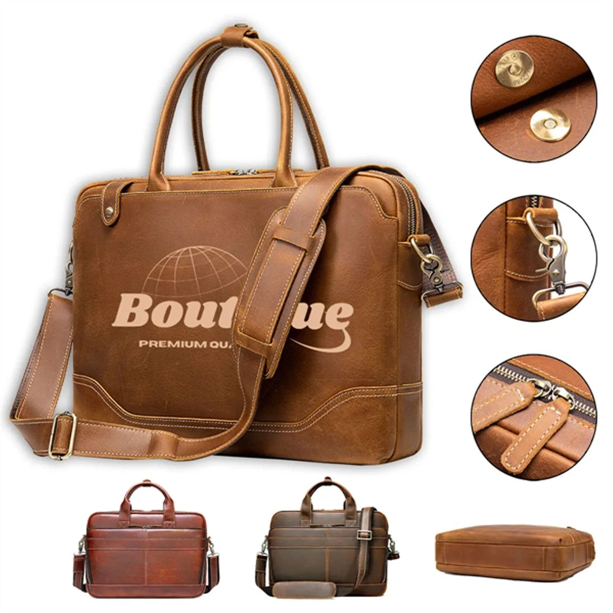 15.6 Inch Laptop Genuine Leather Men's Handbag Briefcase 1