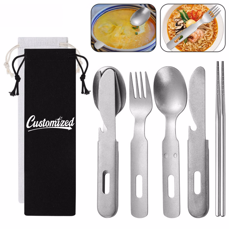 Portable Stainless Steel Camping Cutlery Set with Pouch