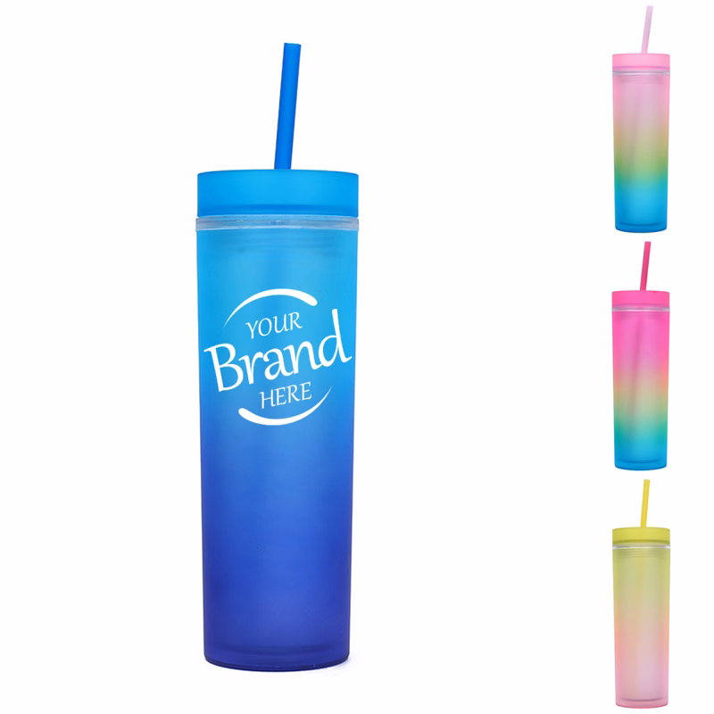 15oz Double Layer Plastic Gradient Cup With Lid Straw