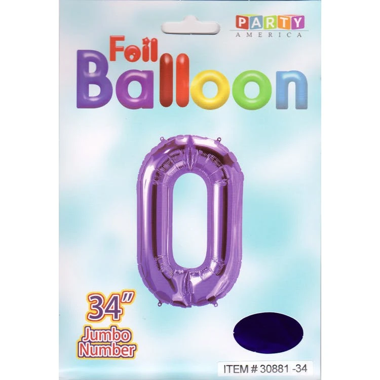 Mylar Number 0 Balloons - Purple 34" 1