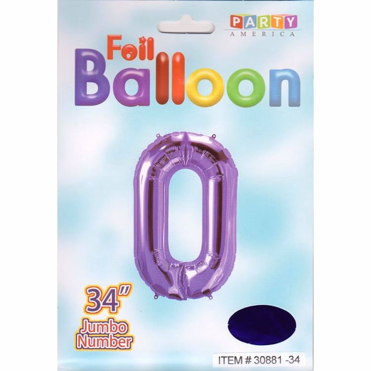 Mylar Number 0 Balloons - Purple 34"