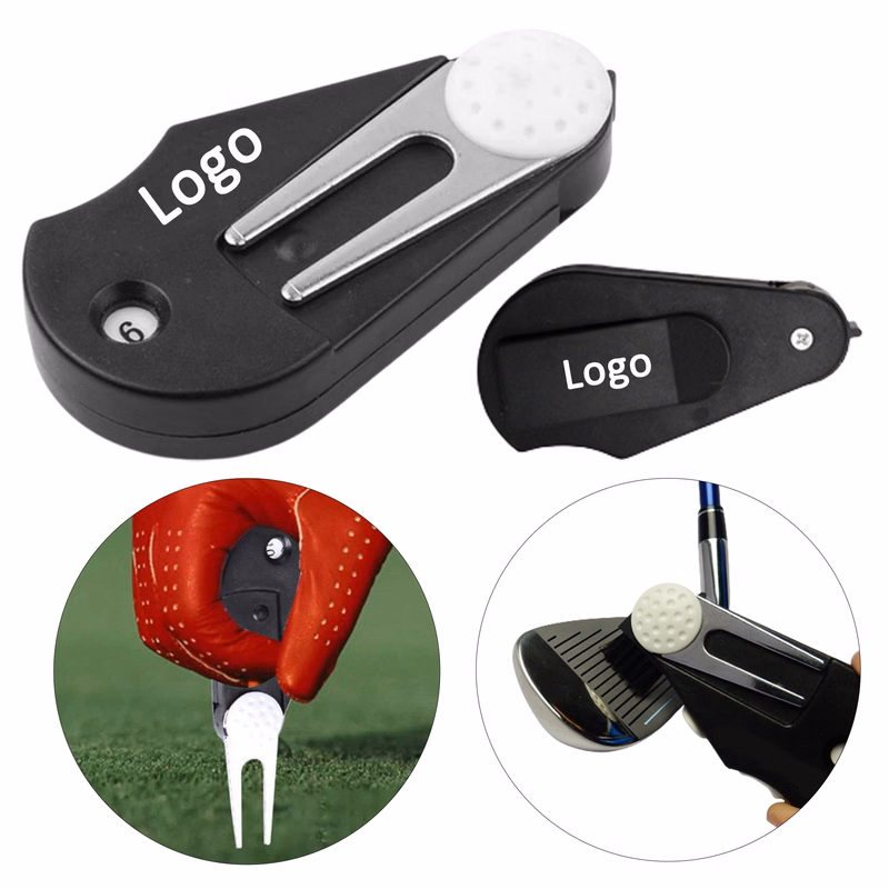 Foldable Golf Club Groove Cleaner Brush Divot Tool Ball Mar