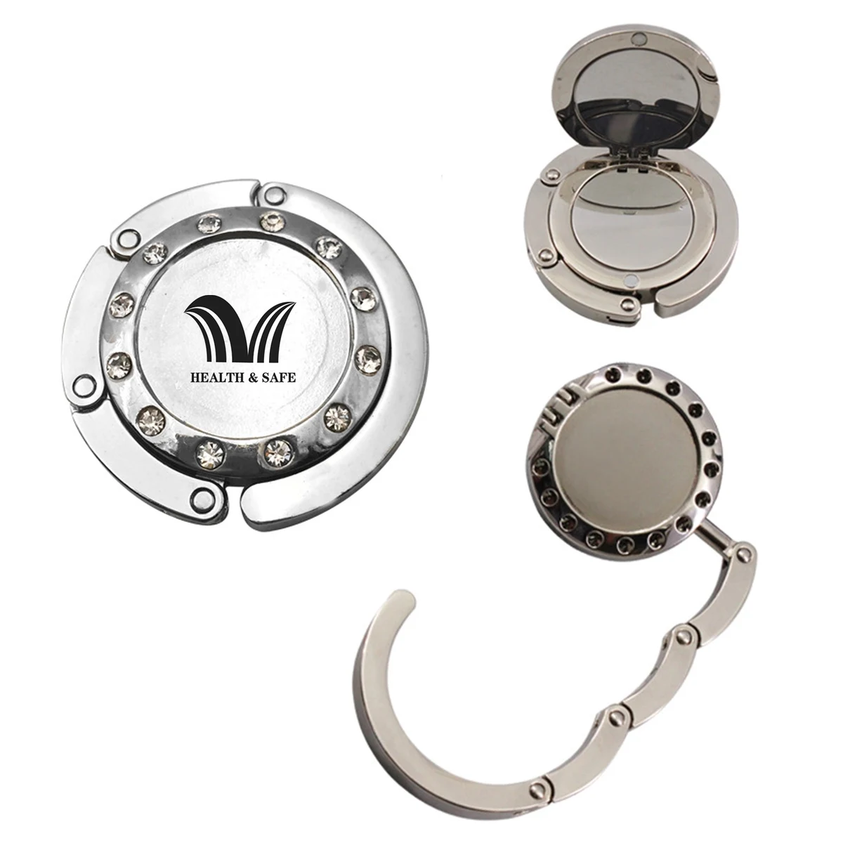 Circular Foldable Purse Hook Handbag Hanger With Mirror 1