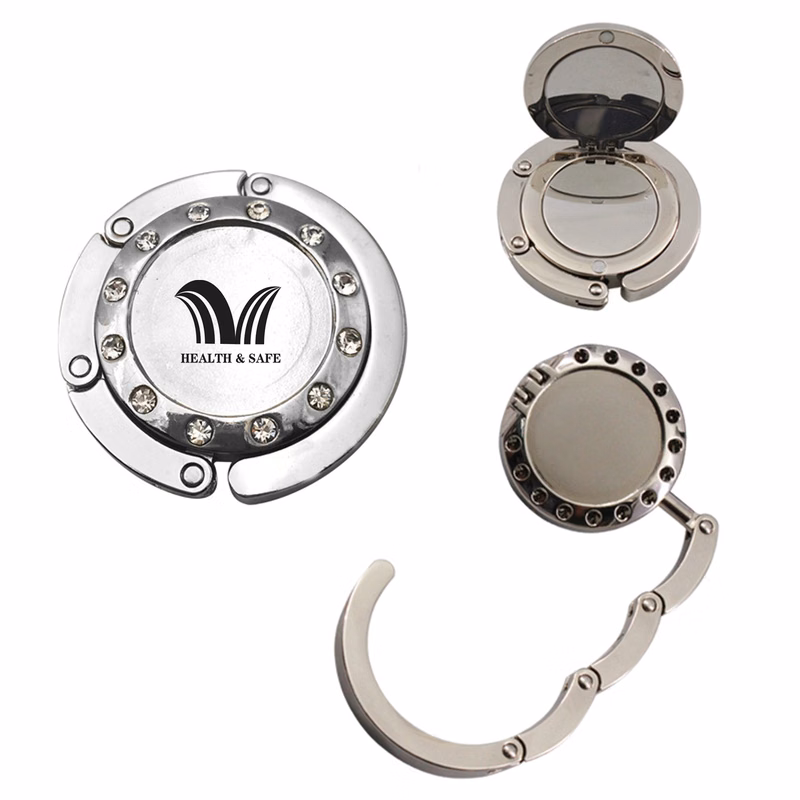 Circular Foldable Purse Hook Handbag Hanger With Mirror