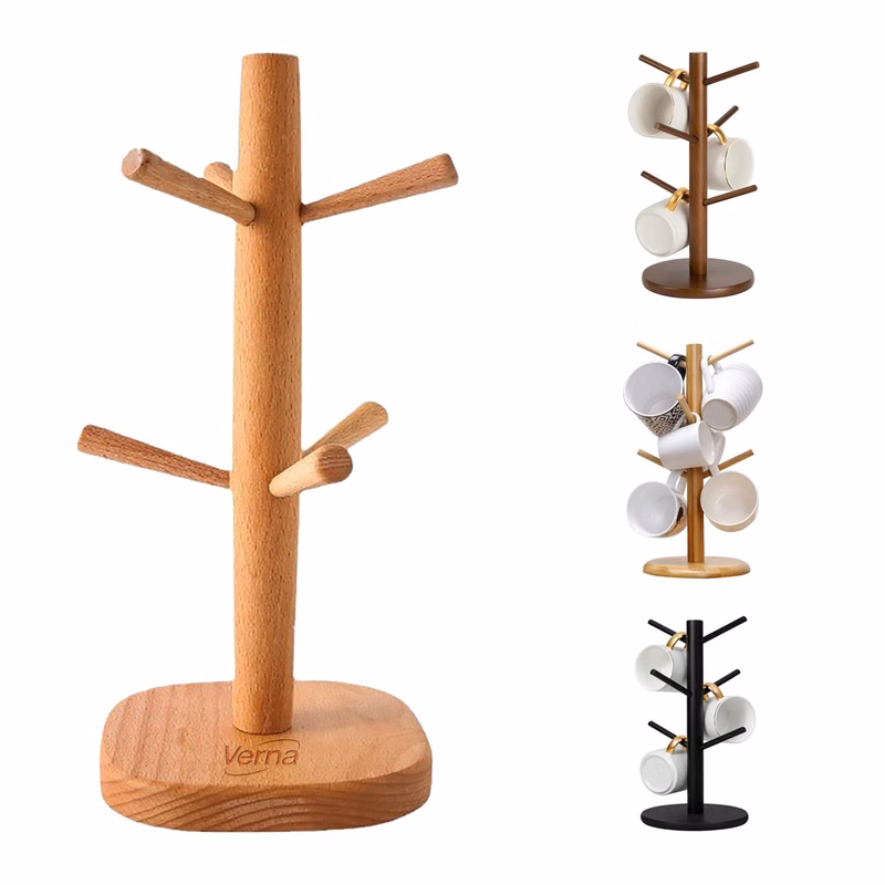 Wooden Tree Mug Holder w/ 6 Hooks