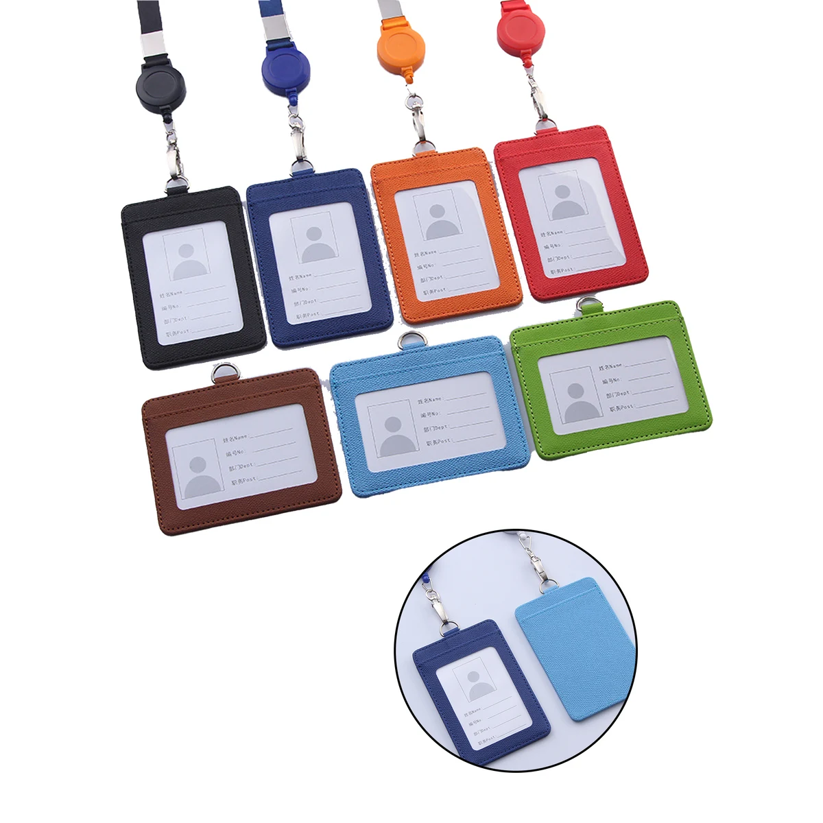 Leather ID Badge Holder with Retractable Lanyard 2 Card Slot 1