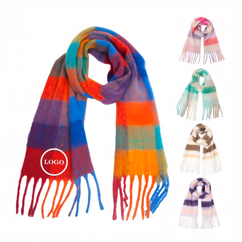 Colorful Wool Blend Plaid Scarf