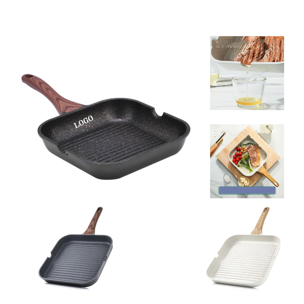 Versatile Square Pour Spouts Grilling Pan 1