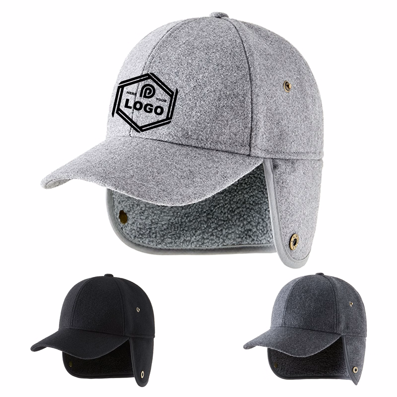 Wool Baseball Cap with Ear Covers for Winter
