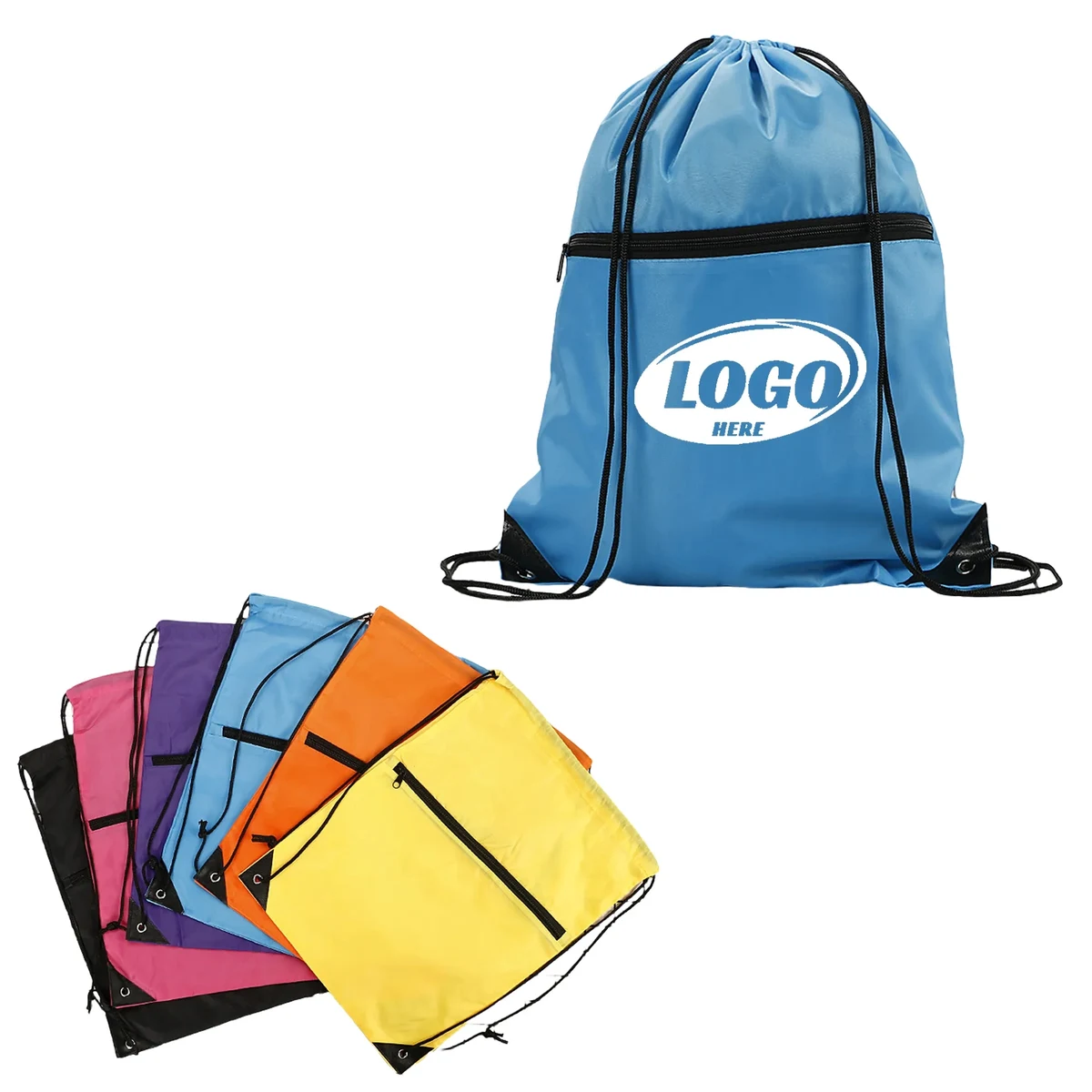 Drawstring Backpack with Zipper 1