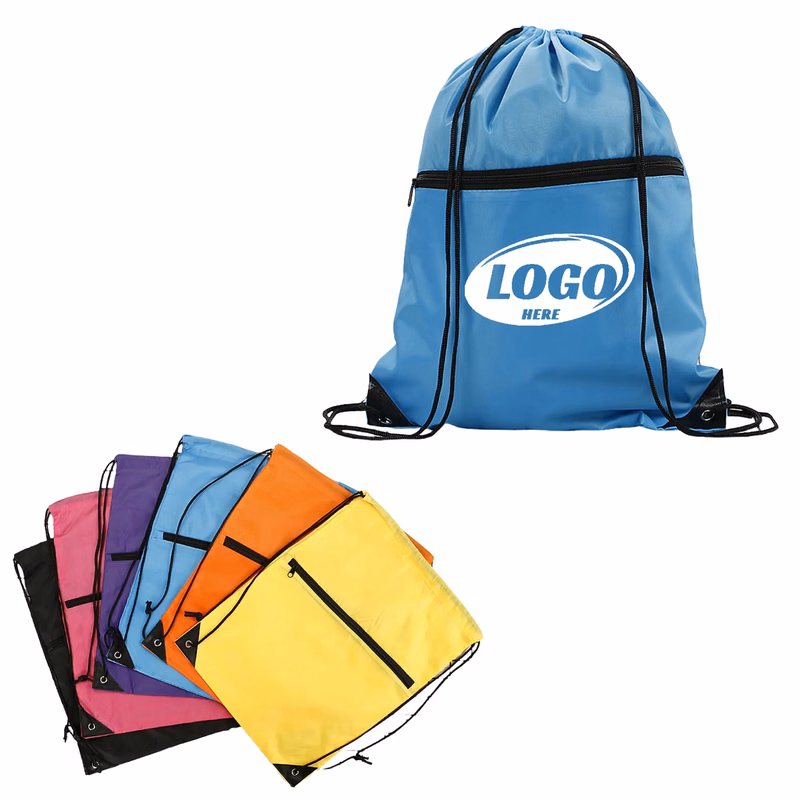 Drawstring Backpack with Zipper