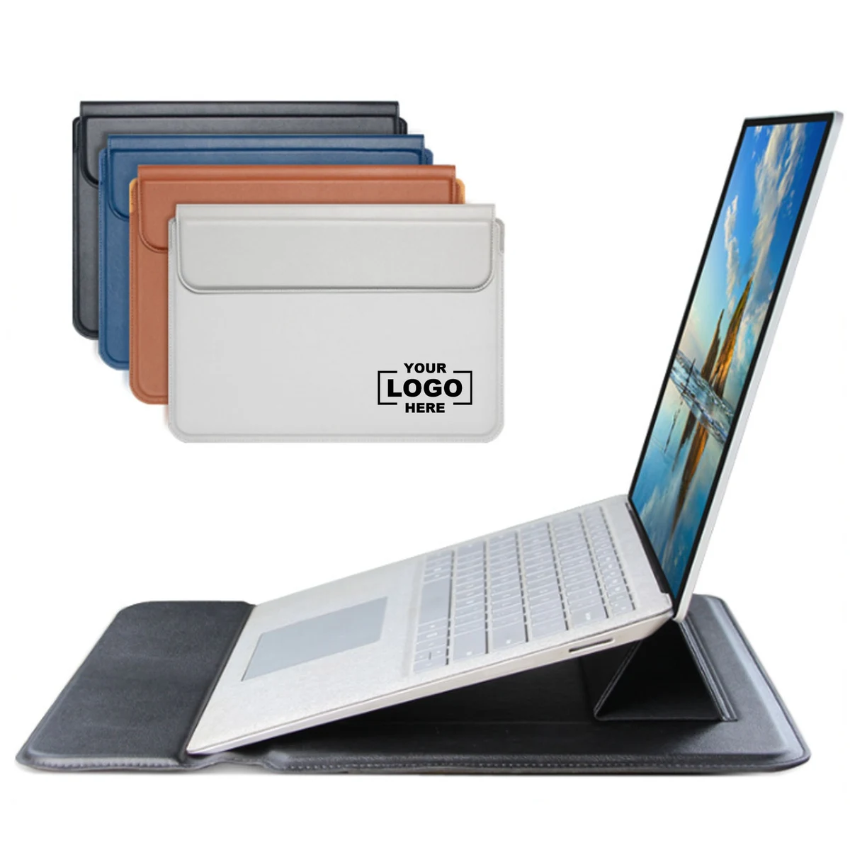 PU Leather Laptop Sleeve with Built-In Stand 1