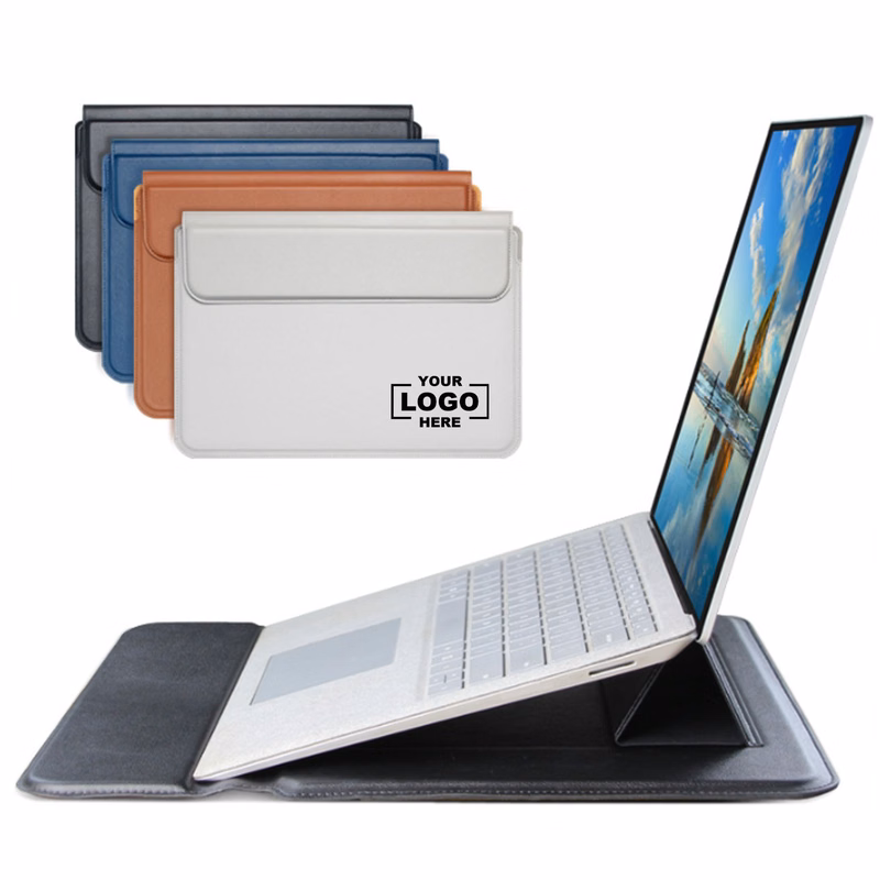 PU Leather Laptop Sleeve with Built-In Stand