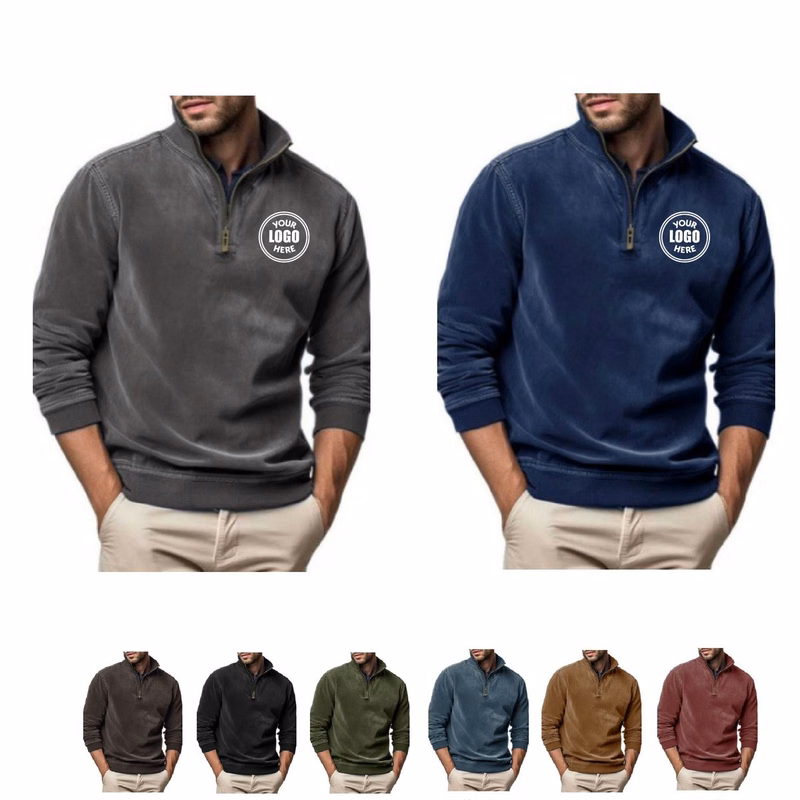 MOQ 10pcs Men's Performance Zippered Long-Sleeved POLO Shirt