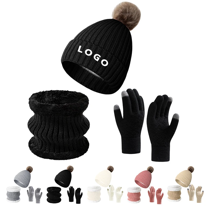 Knit Winter Accessory Set: Hat, Scarf & Touchscreen Gloves 1