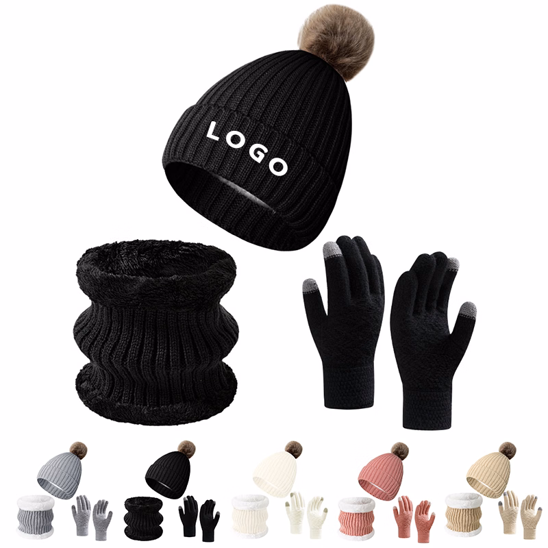Knit Winter Accessory Set: Hat, Scarf & Touchscreen Gloves